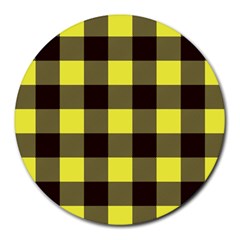 Black And Yellow Big Plaids Round Mousepads by ConteMonfrey