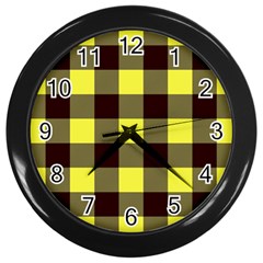 Black And Yellow Big Plaids Wall Clock (black) by ConteMonfrey