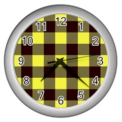 Black And Yellow Big Plaids Wall Clock (silver) by ConteMonfrey