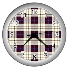 Gray, Purple And Blue Plaids Wall Clock (silver) by ConteMonfrey