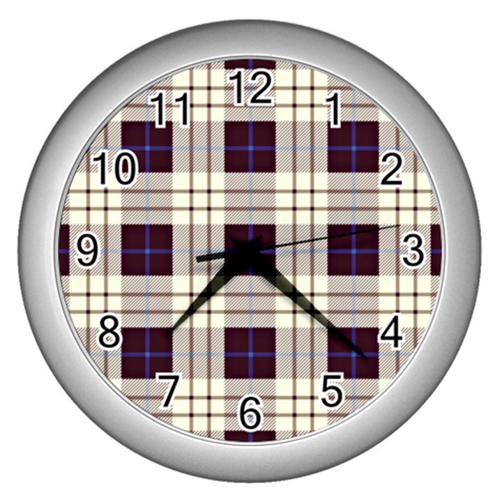 Gray, purple and blue plaids Wall Clock (Silver)