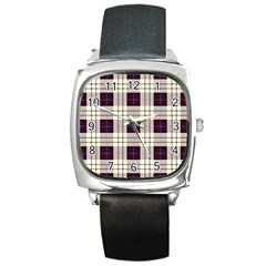 Gray, Purple And Blue Plaids Square Metal Watch by ConteMonfrey