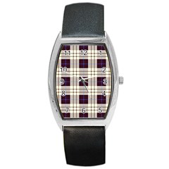 Gray, Purple And Blue Plaids Barrel Style Metal Watch by ConteMonfrey