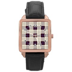 Gray, Purple And Blue Plaids Rose Gold Leather Watch  by ConteMonfrey