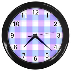 Cotton Candy Plaids - Blue, Pink, White Wall Clock (black) by ConteMonfrey