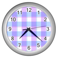 Cotton Candy Plaids - Blue, Pink, White Wall Clock (silver) by ConteMonfrey