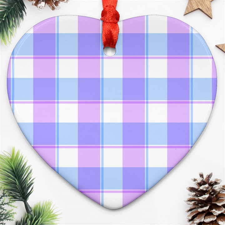 Cotton candy plaids - Blue, pink, white Heart Ornament (Two Sides)