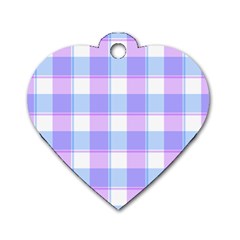 Cotton Candy Plaids - Blue, Pink, White Dog Tag Heart (two Sides) by ConteMonfrey