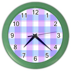 Cotton Candy Plaids - Blue, Pink, White Color Wall Clock by ConteMonfrey