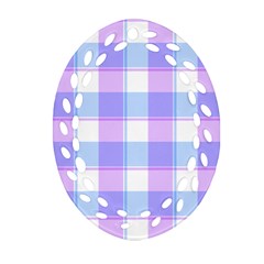 Cotton Candy Plaids - Blue, Pink, White Oval Filigree Ornament (two Sides) by ConteMonfrey