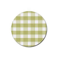 Green Tea Plaids - Green White Rubber Coaster (round) by ConteMonfrey