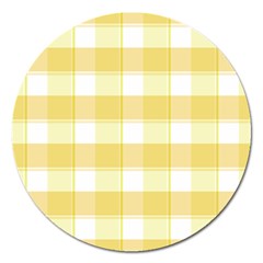 Cute Plaids White Yellow Magnet 5  (round) by ConteMonfrey