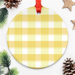 Cute Plaids White Yellow Round Ornament (two Sides) by ConteMonfrey