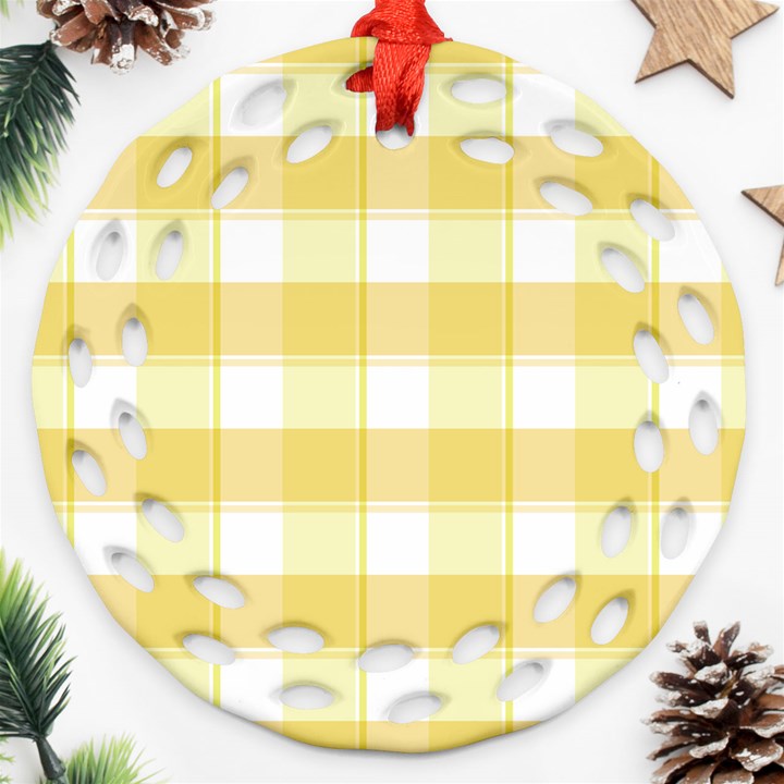 Cute plaids white yellow Ornament (Round Filigree)