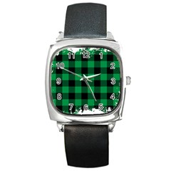 Black And Green Modern Plaids Square Metal Watch by ConteMonfrey