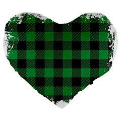 Black And Green Modern Plaids Large 19  Premium Flano Heart Shape Cushions by ConteMonfrey