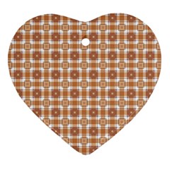 Cute Plaids - Brown And White Geometrics Heart Ornament (two Sides) by ConteMonfrey