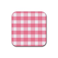 Pink And White Plaids Rubber Coaster (square) by ConteMonfrey