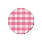 Pink and white plaids Rubber Round Coaster (4 pack) Front