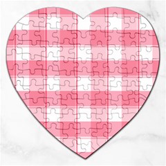 Pink And White Plaids Jigsaw Puzzle (heart) by ConteMonfrey