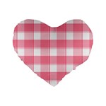 Pink and white plaids Standard 16  Premium Flano Heart Shape Cushions Front