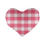 Pink and white plaids Standard 16  Premium Flano Heart Shape Cushions Back