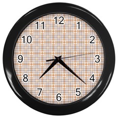 Portuguese Vibes - Brown And White Geometric Plaids Wall Clock (black) by ConteMonfrey