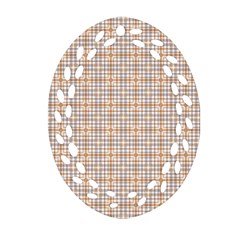 Portuguese Vibes - Brown And White Geometric Plaids Ornament (oval Filigree) by ConteMonfrey