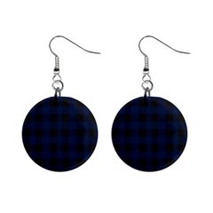 Black And Dark Blue Plaids Mini Button Earrings by ConteMonfrey