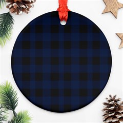 Black And Dark Blue Plaids Round Ornament (two Sides) by ConteMonfrey