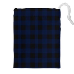 Black And Dark Blue Plaids Drawstring Pouch (5xl) by ConteMonfrey