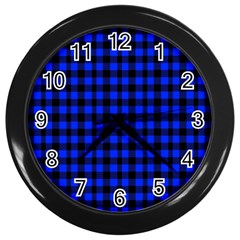 Black And Bic Blue Plaids Wall Clock (black) by ConteMonfrey