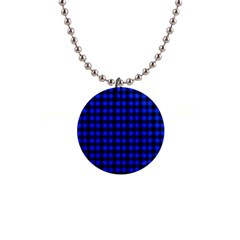 Black And Bic Blue Plaids 1  Button Necklace by ConteMonfrey