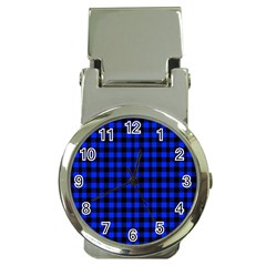 Black And Bic Blue Plaids Money Clip Watches by ConteMonfrey