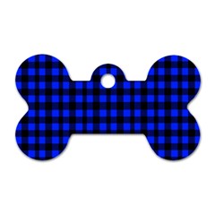 Black And Bic Blue Plaids Dog Tag Bone (one Side) by ConteMonfrey