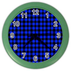 Black And Bic Blue Plaids Color Wall Clock by ConteMonfrey