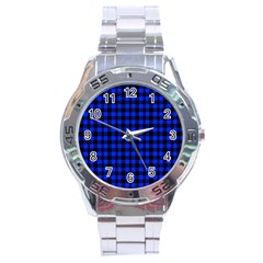 Black And Bic Blue Plaids Stainless Steel Analogue Watch by ConteMonfrey