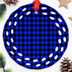 Black And Bic Blue Plaids Ornament (round Filigree) by ConteMonfrey