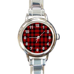 Red And Black Plaids Round Italian Charm Watch by ConteMonfrey