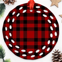 Red And Black Plaids Ornament (round Filigree) by ConteMonfrey