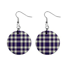 Dark Blue Plaid Mini Button Earrings by ConteMonfrey