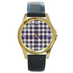 Dark Blue Plaid Round Gold Metal Watch by ConteMonfrey