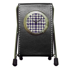 Dark Blue Plaid Pen Holder Desk Clock by ConteMonfrey