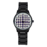 Dark Blue Plaid Stainless Steel Round Watch Front