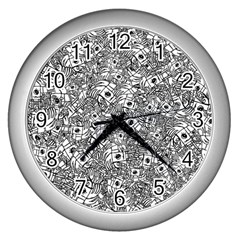 Weird Cute Fantasy Monsters Motif Pattern Wall Clock (silver)