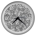 Weird Cute Fantasy Monsters Motif Pattern Wall Clock (Silver) Front