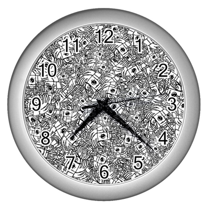 Weird Cute Fantasy Monsters Motif Pattern Wall Clock (Silver)