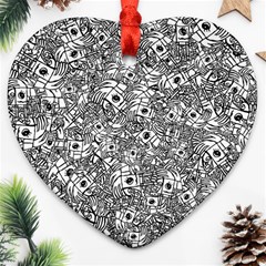 Weird Cute Fantasy Monsters Motif Pattern Heart Ornament (two Sides) by dflcprintsclothing