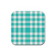 Turquoise Small Plaids  Rubber Square Coaster (4 Pack) by ConteMonfrey