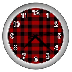 Red And Black Plaids Wall Clock (silver) by ConteMonfrey